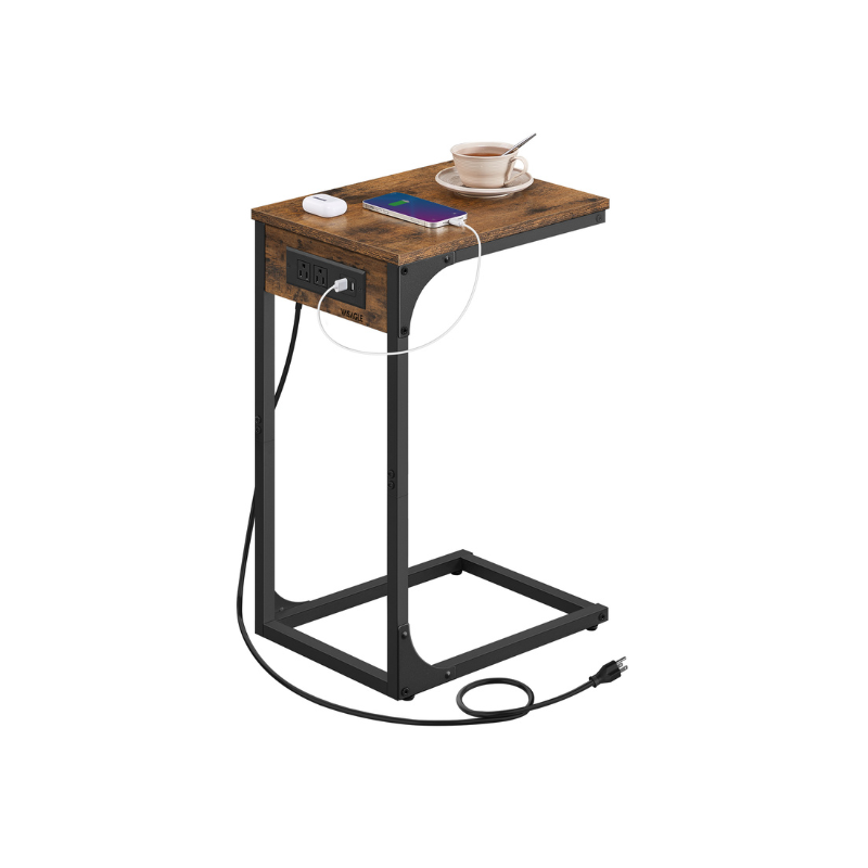 C-Shaped Side Table with Charging Station