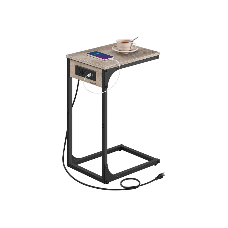 C-Shaped Side Table with Charging Station