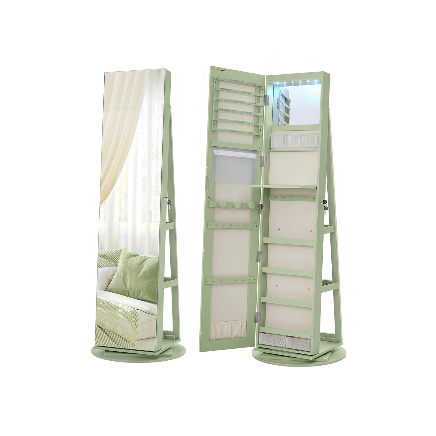 6 LEDs Lockable Mirror Jewelry Cabinet
