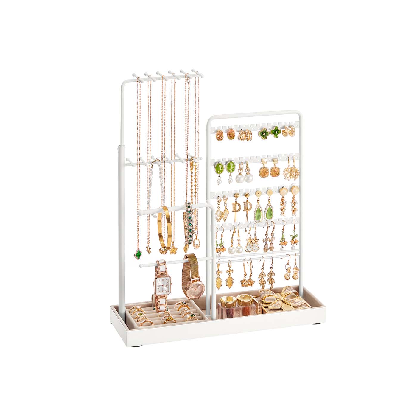 Jewelry holder with metal frame velvet tray and adjustable stand