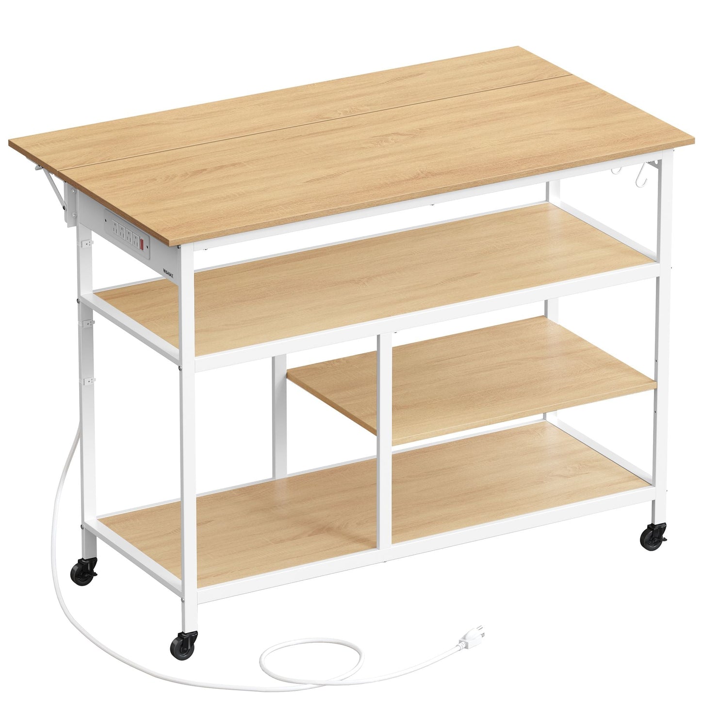 VASAGLE Kitchen Island with Drop Leaf, 47.2 Width Rolling Kitchen Cart with Power Strip, Extendable Worktop
