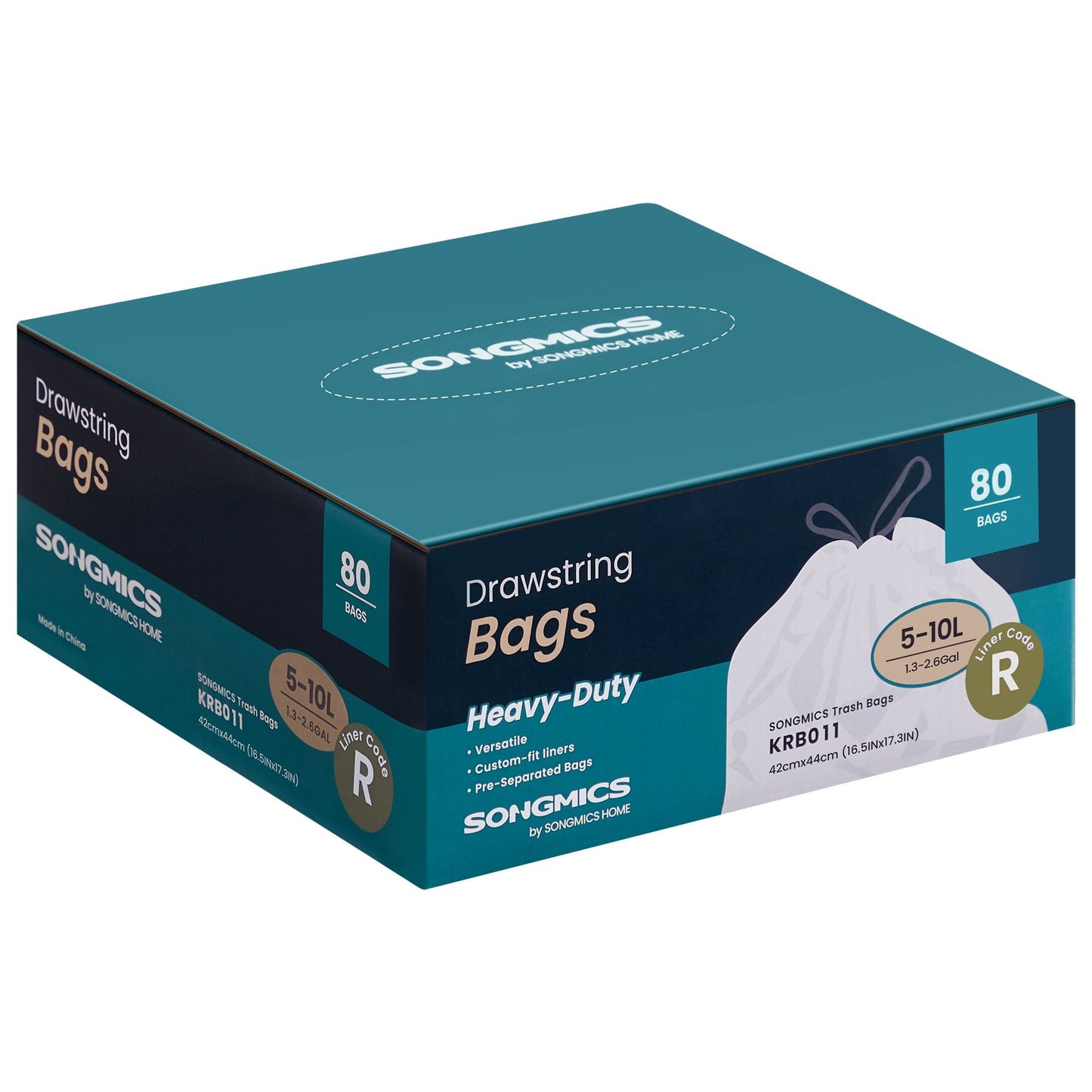 SONGMICS Trash Bags for 2.6-Gallon (10 L) Trash Cans, 80 Count