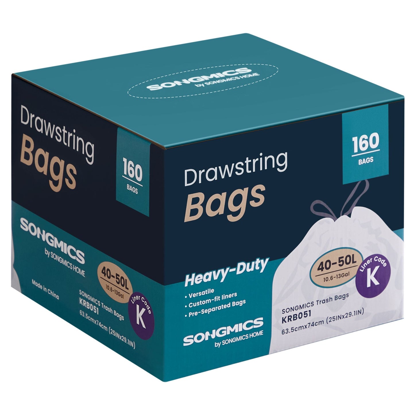 SONGMICS Trash Bags for 13-Gallon (50 L) Trash Cans, 80 Count