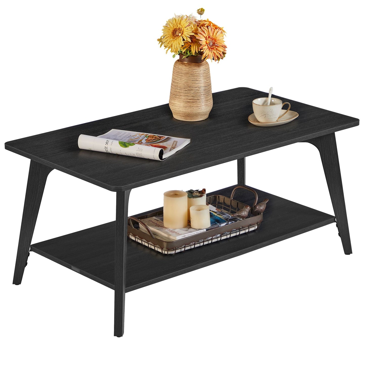 VASAGLE Coffee Table, 2-Tier Living Room Table with Storage, Center Table with Rounded Corners
