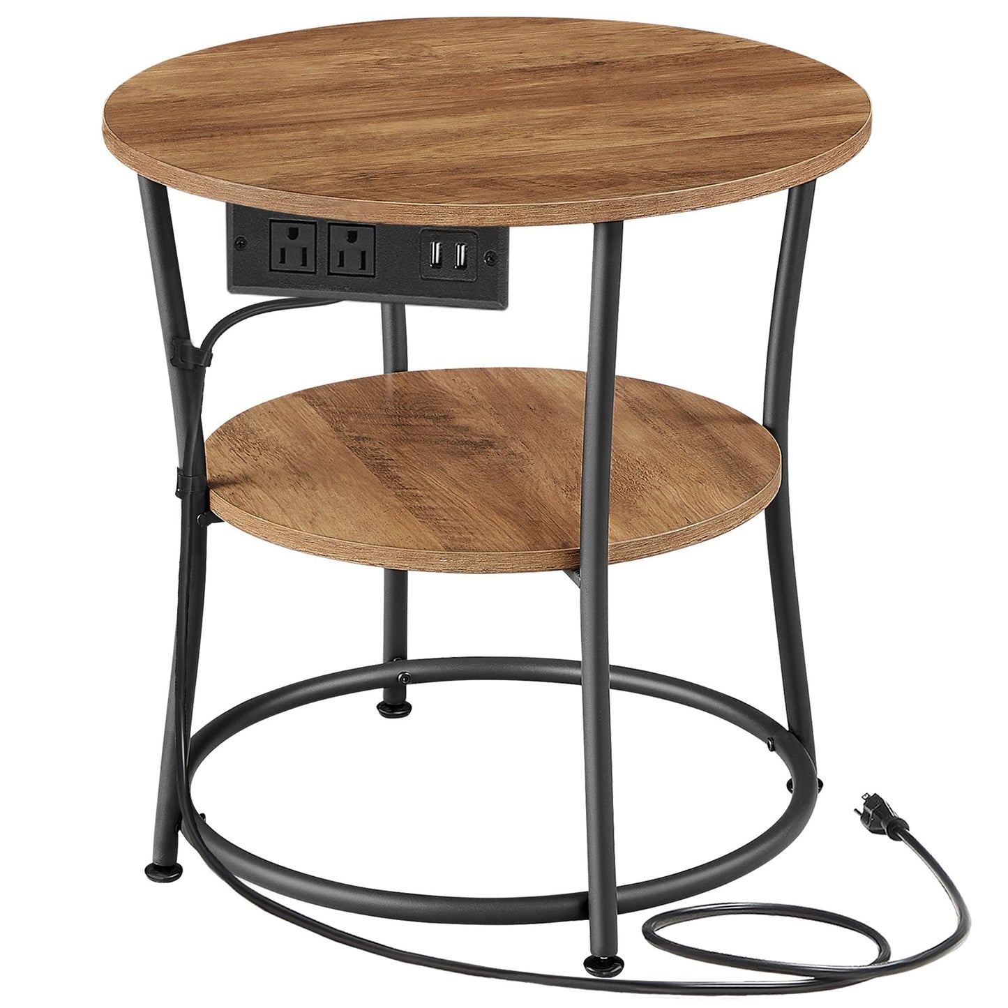 VASAGLE Side Table, 2-Tier Round End Table with Power Outlets