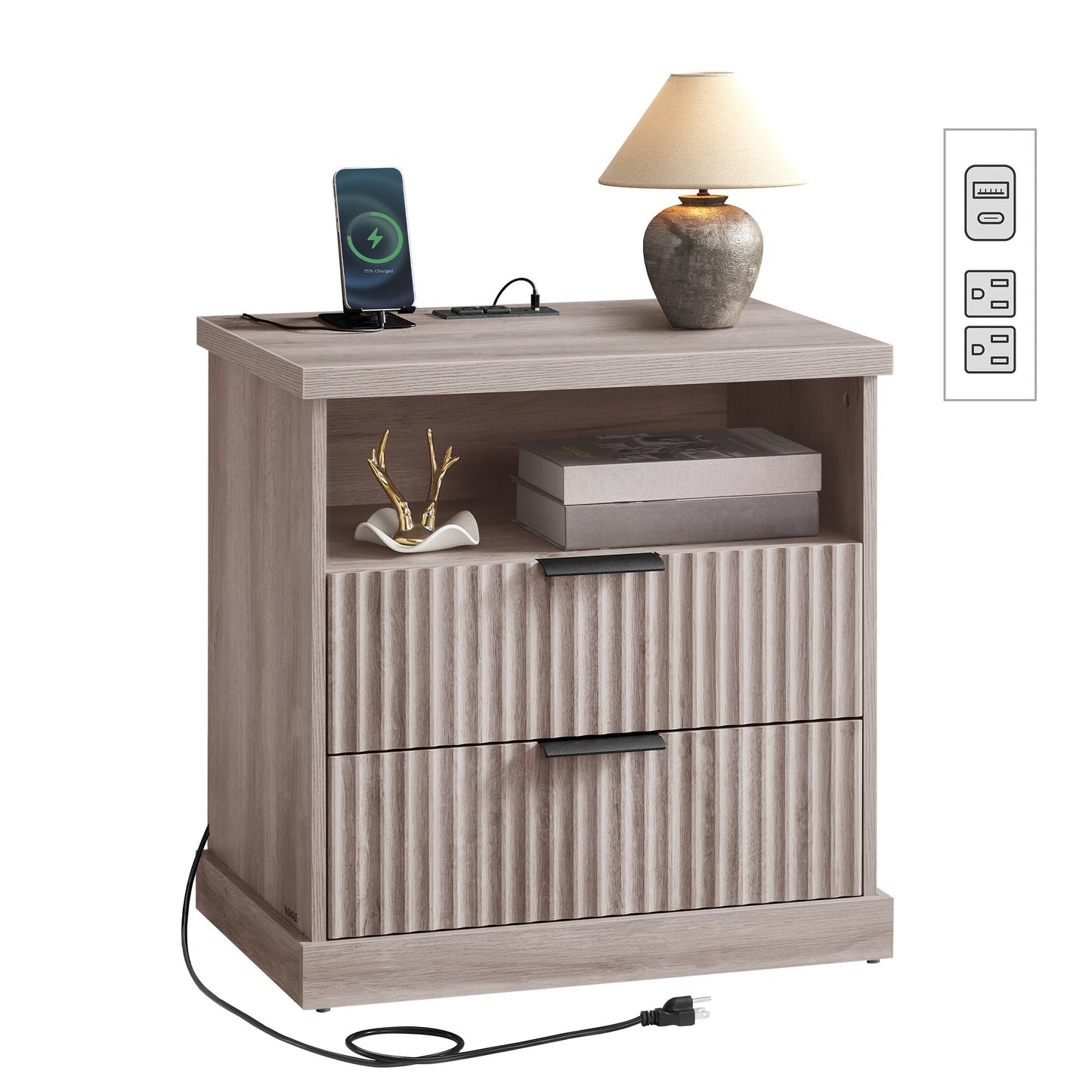 VASAGLE MAXE Collection - Nightstand with Charging Station