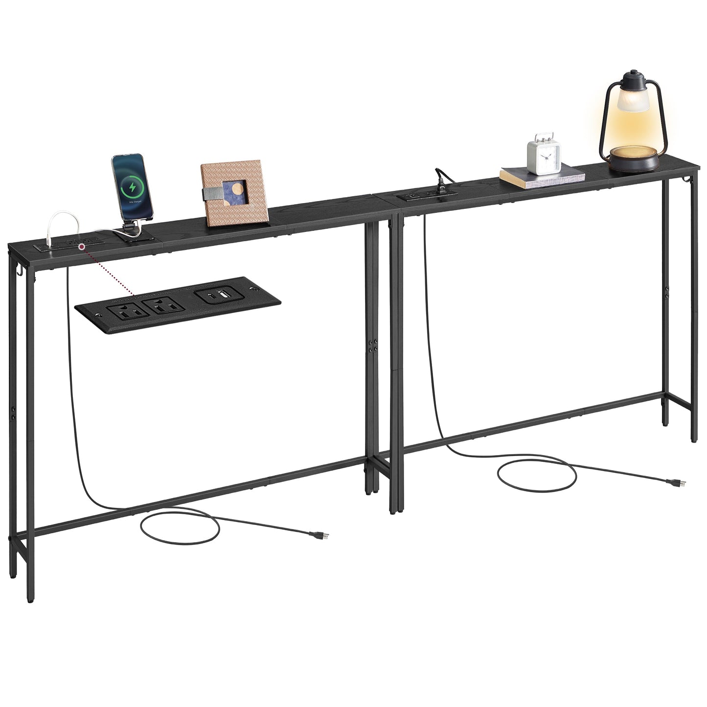 VASAGLE Set of 2 Console Tables with Power Outlets, Slim Behind Couch Sofa Tables