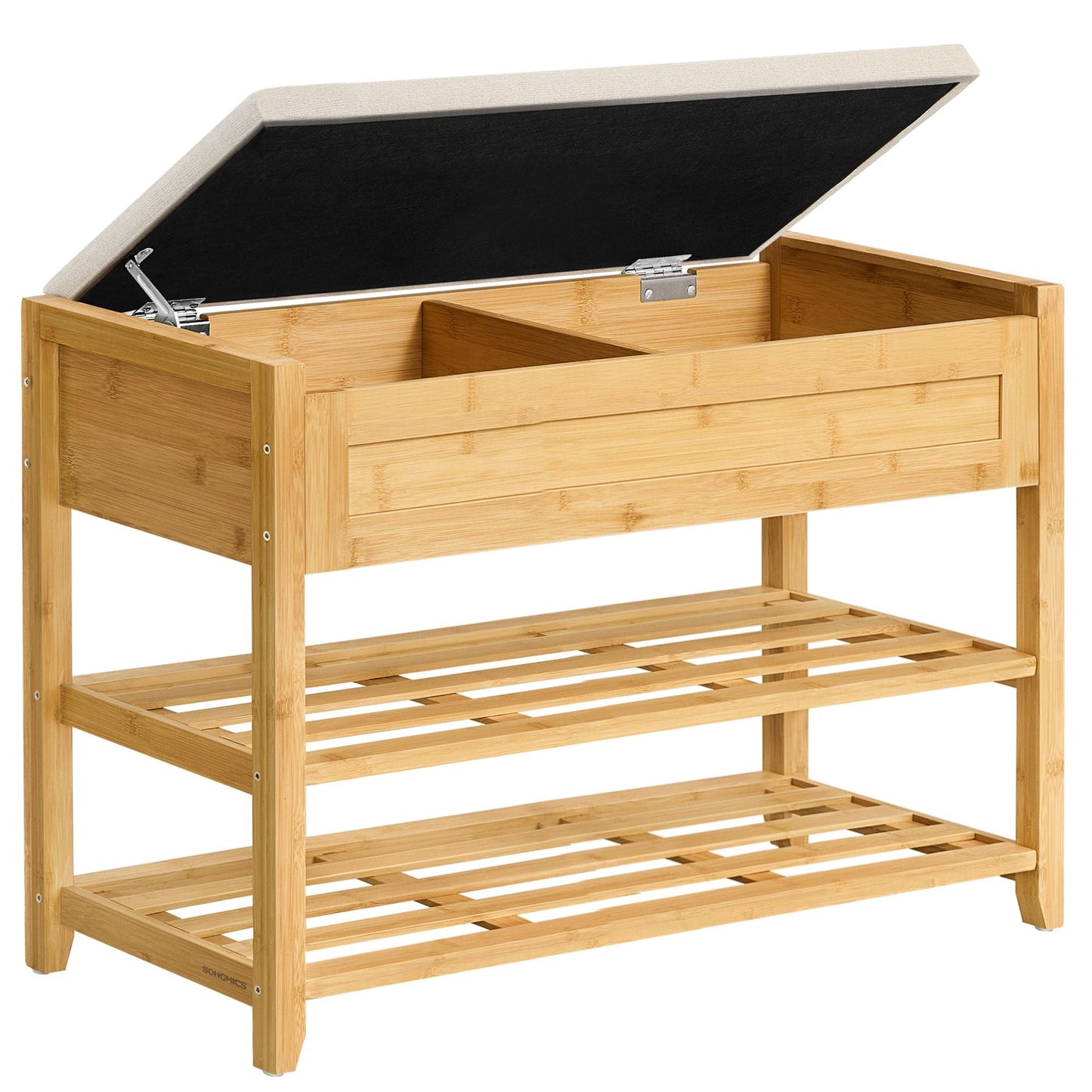 SONGMICS Storage Bench, Bamboo Shoe Rack, Entryway Furniture, 31.5 Inches Wide