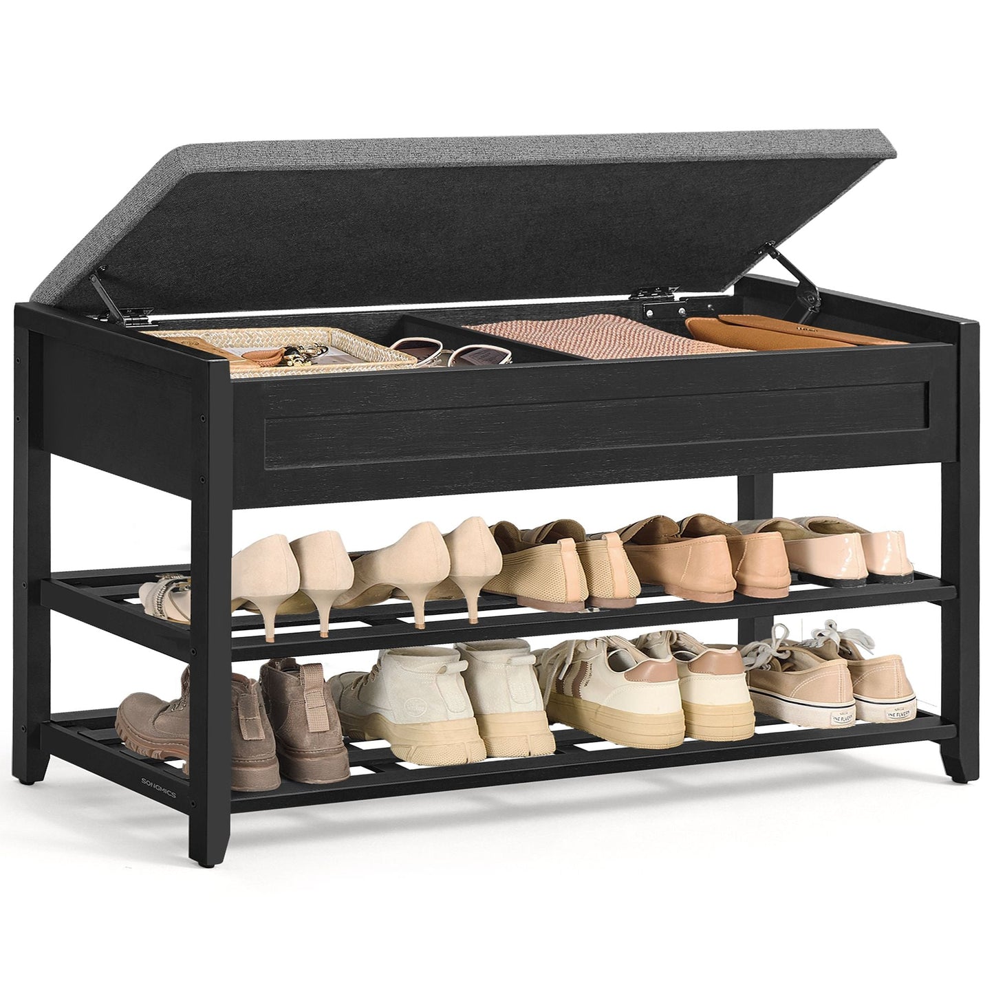 SONGMICS Storage Bench, Bamboo Shoe Rack, Entryway Furniture, 39.4 Inches Wide