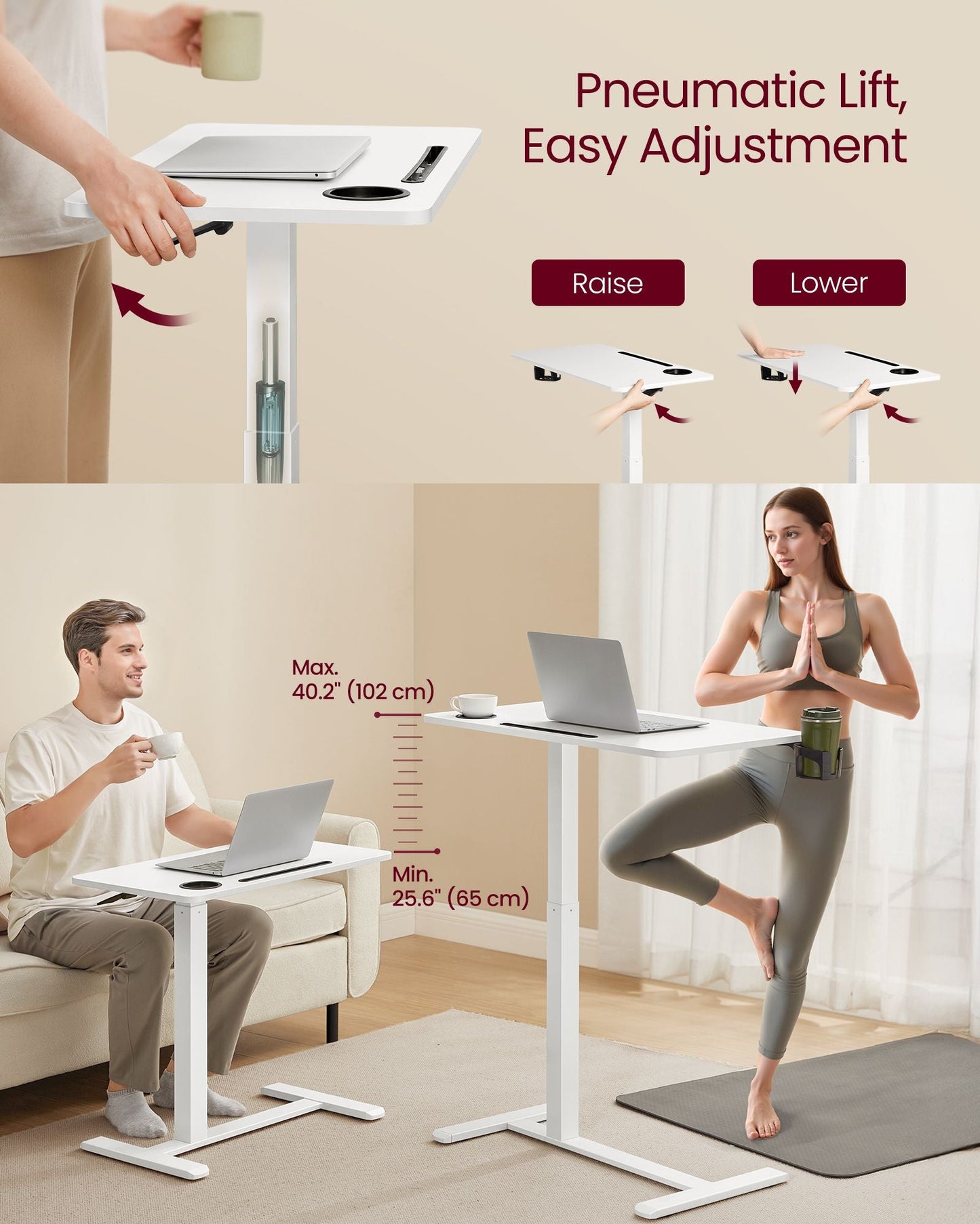 VASAGLE Overbed Table with Wheels, Mobile Standing Computer Desk