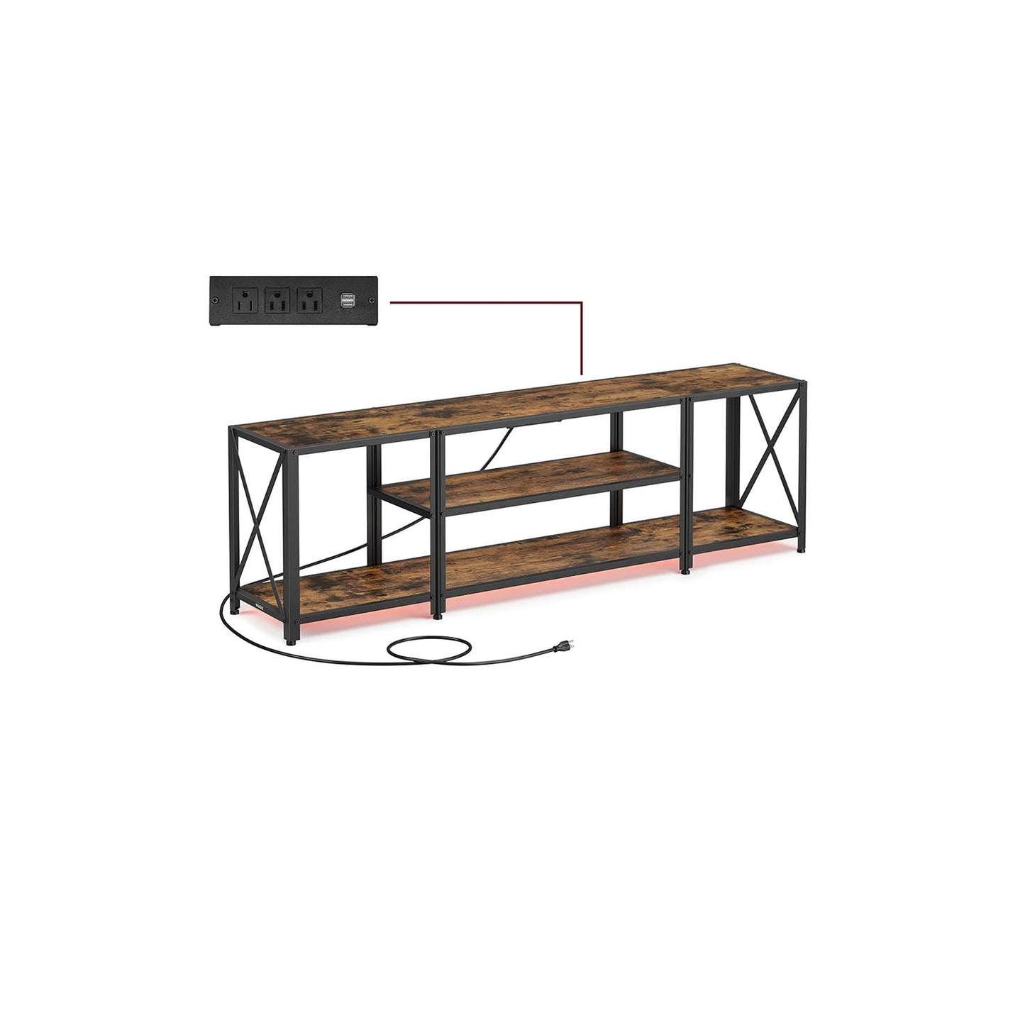 VASAGLE TV Stand with Power Outlets and LED Lights, for TVs up to 60 Inches, Entertainment Center with Open Storage Shelves