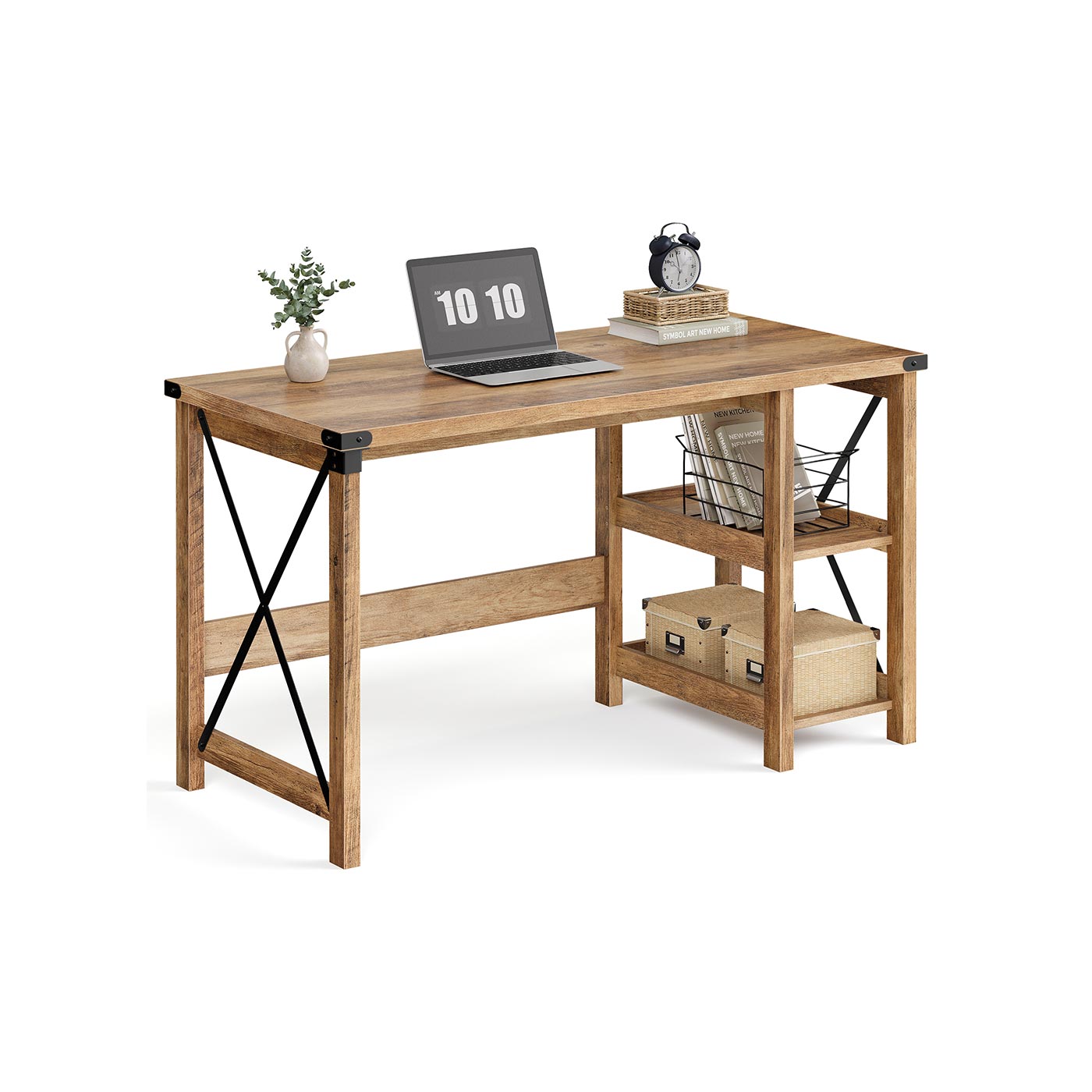 Home office desk with adjustable storage shelves