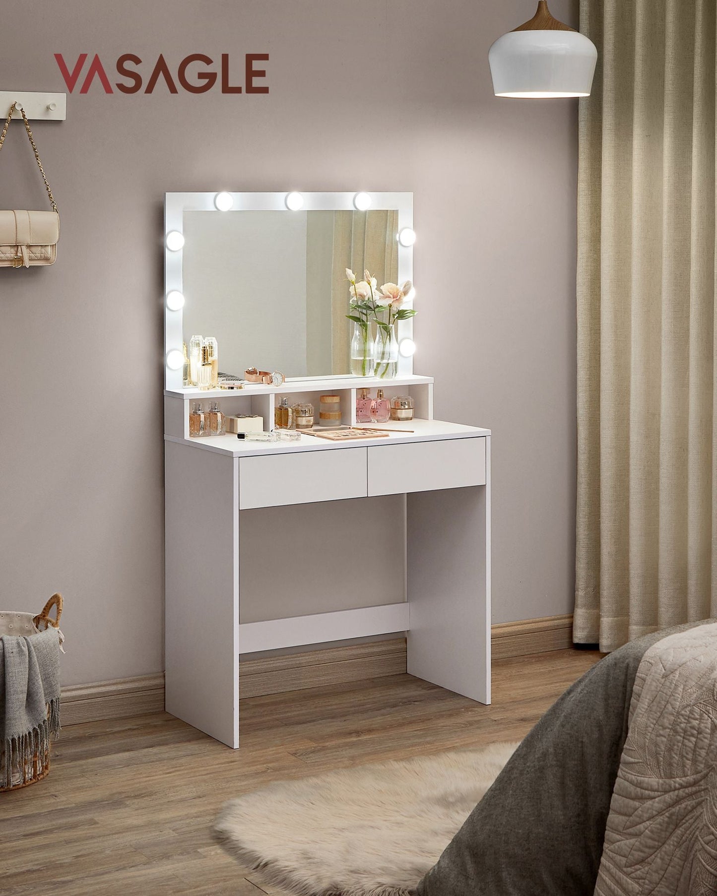 VASAGLE Vanity Desk with Mirror and Lights