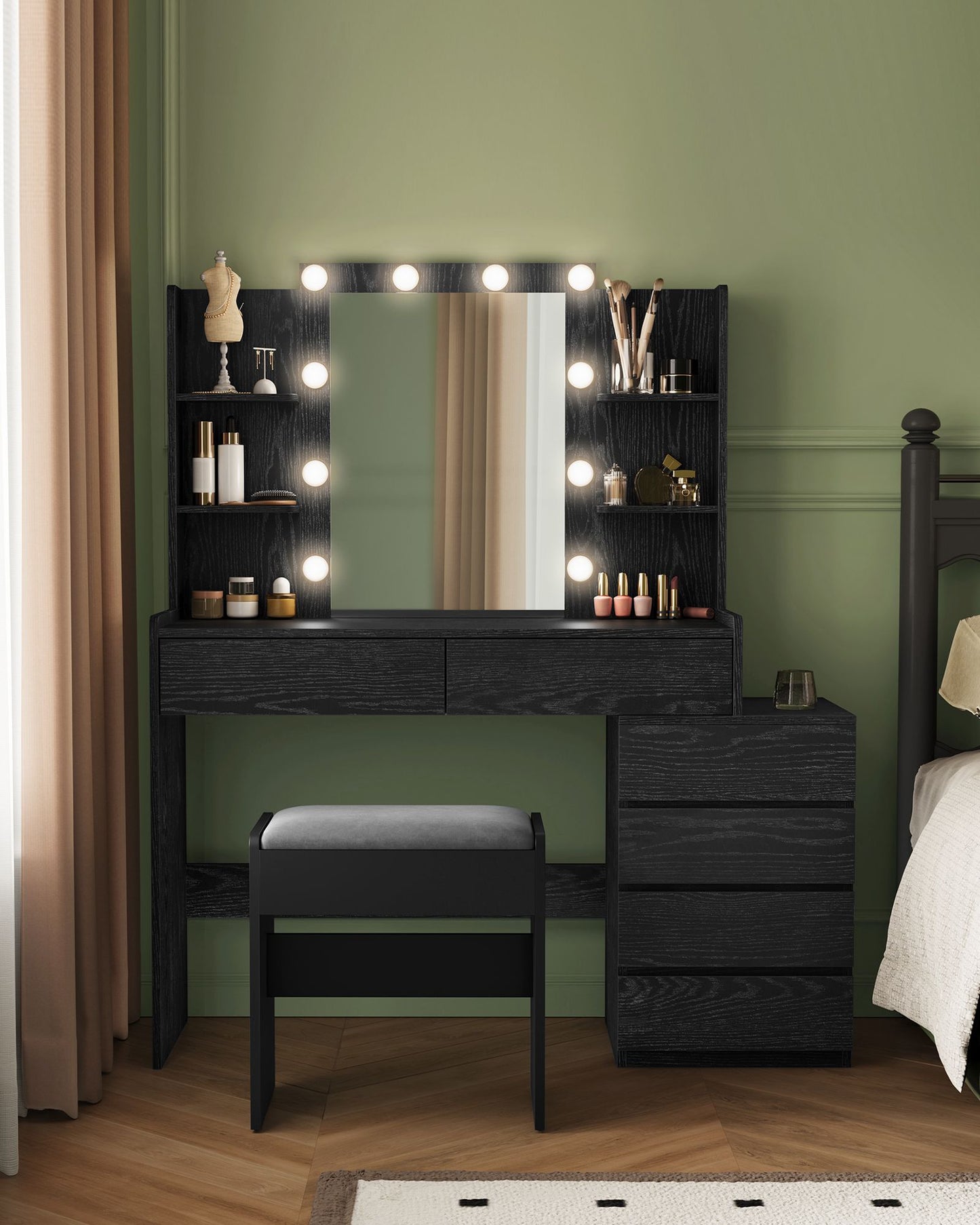 VASAGLE Vanity Desk with Mirror and LED Lights