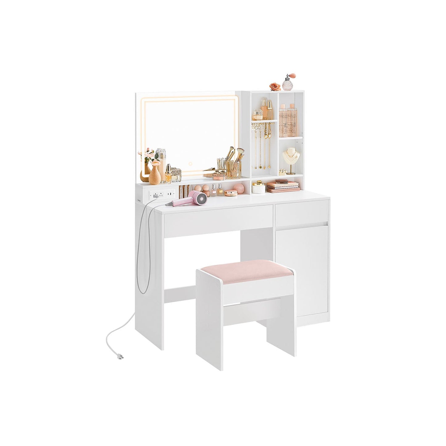 Vanity Desk with Mirror and Lights, Power Outlets