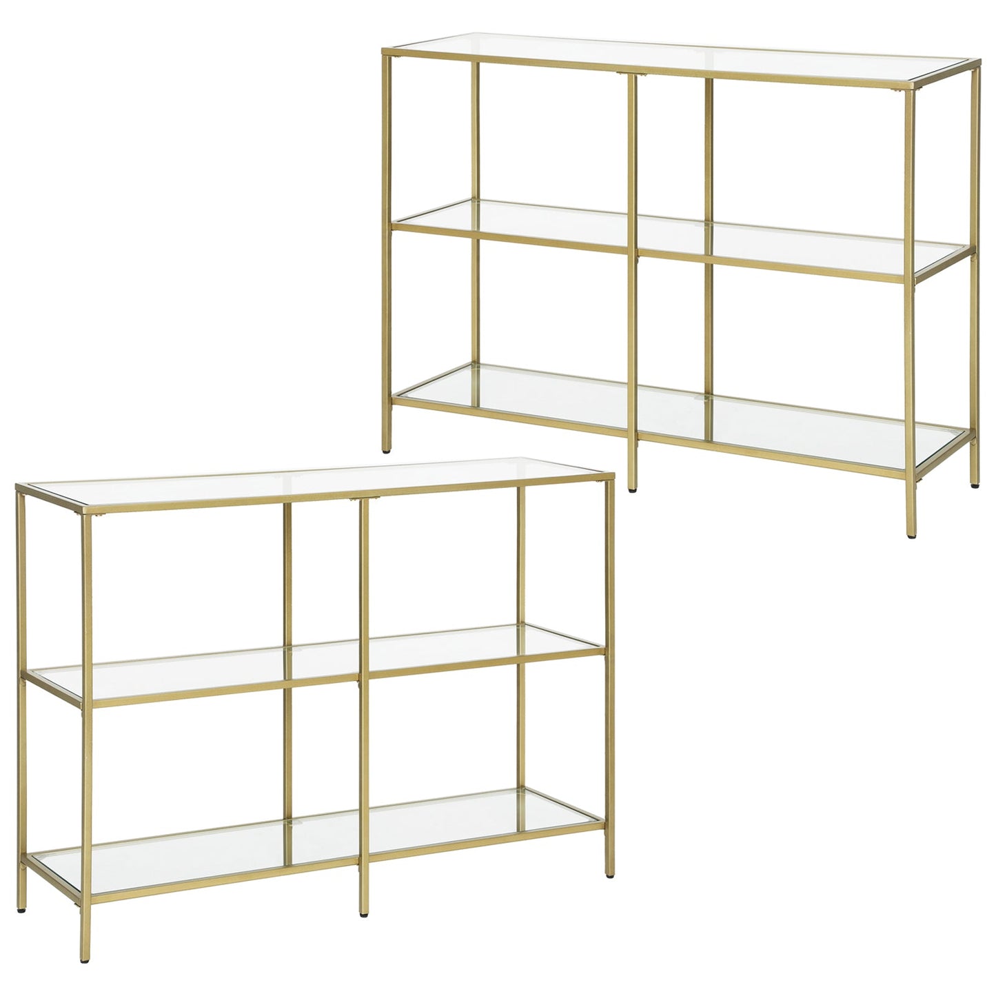 VASAGLE Set of 2 Entryway Tables, 3-Tier Console Tables, Tempered Glass Sofa Tables, 11.8 x 39.4 x 28.7 Inches