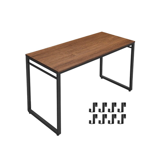 VASAGLE Computer Desk, Office Desk with 8 Hooks, for Study, Home Office, Easy Assembly, Industrial Design, 47.2 x 23.6 x 29.5 Inches, Walnut Brown and Black