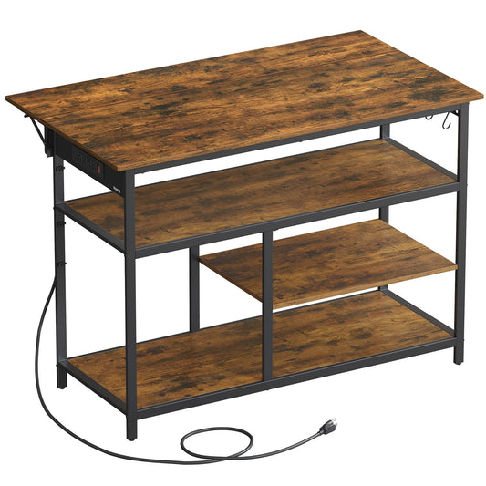 VASAGLE Kitchen Island with Drop Leaf, 47.2 Width Rolling Kitchen Cart with Power Strip, Extendable Worktop