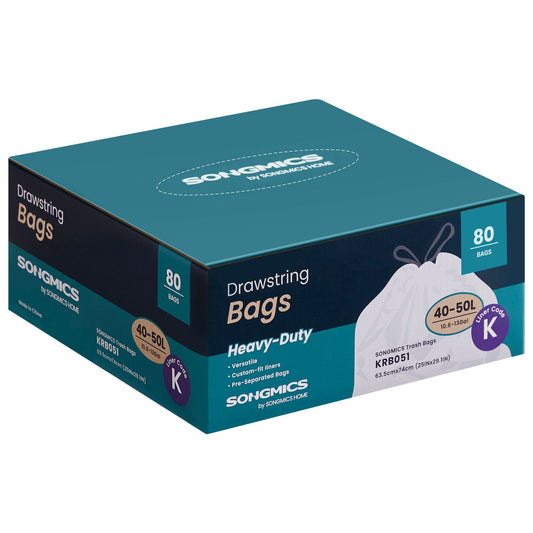 SONGMICS Trash Bags for 13-Gallon (50 L) Trash Cans, 80 Count