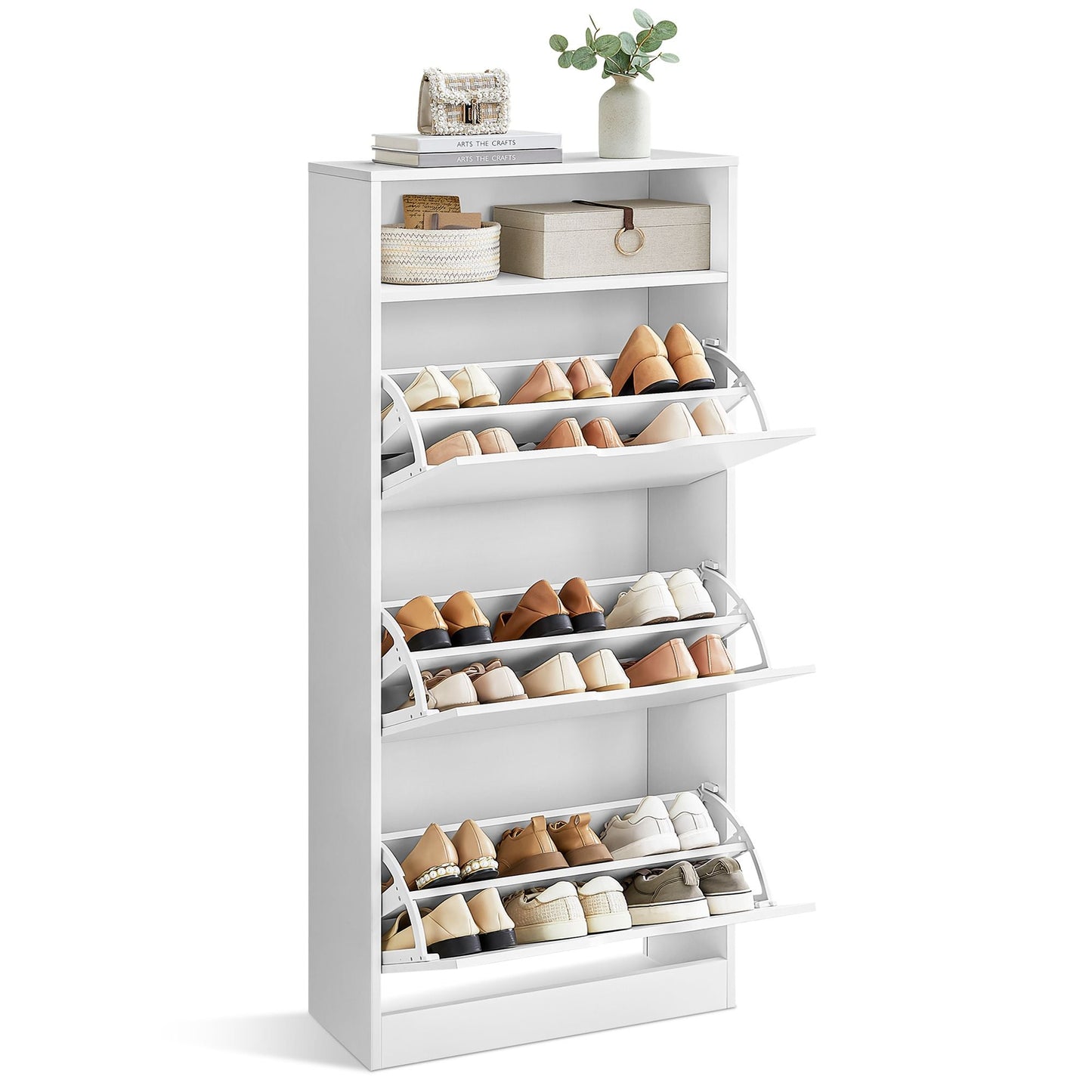 VASAGLE Shoe Cabinet, Slimline Shoe Storage with Open Shelf