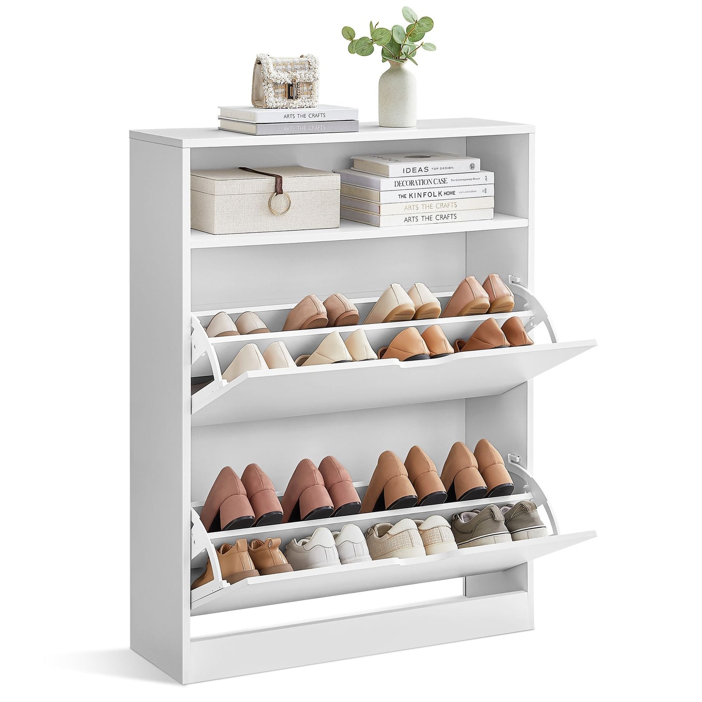 VASAGLE Shoe Cabinet, Slimline Shoe Storage with Open Shelf