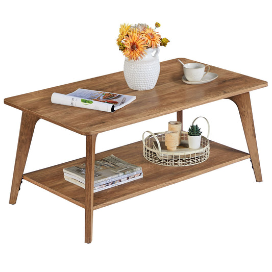 VASAGLE Coffee Table, 2-Tier Living Room Table with Storage, Center Table with Rounded Corners