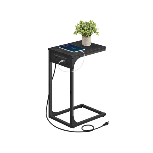 C-Shaped Side Table with Charging Station