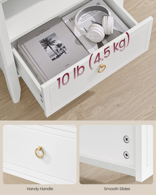 VASAGLE Nightstands, Set of 2 Bedside Tables, Side End Tables with Drawer and Open Shelf