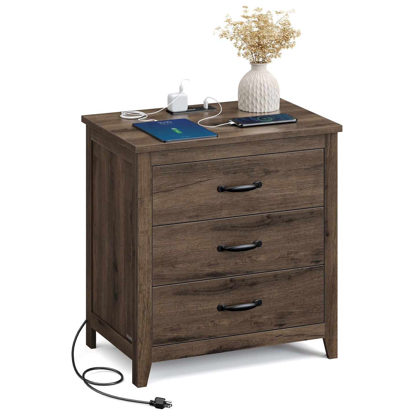 VASAGLE LIRY Collection - Farmhouse Nightstand with Charging Station