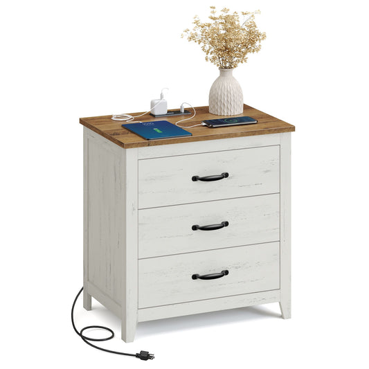 VASAGLE LIRY Collection - Farmhouse Nightstand with Charging Station