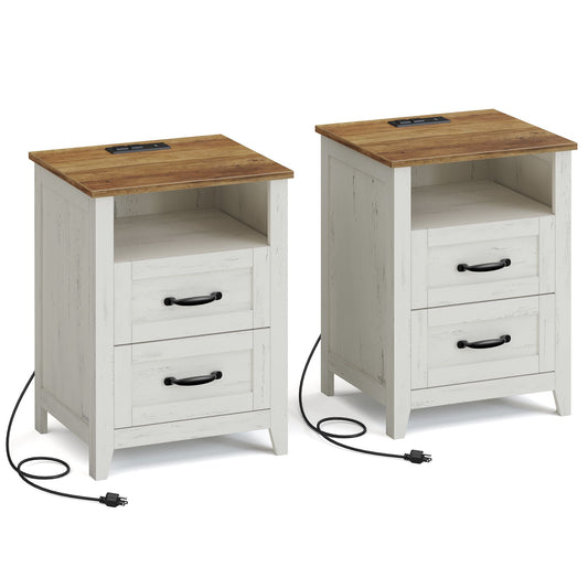 VASAGLE LIRY Collection - Farmhouse Nightstands with Charging Station