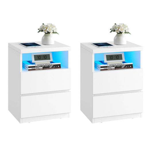 VASAGLE Set of 2 Nightstands with Adjustable LED Lights