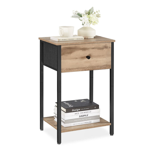 VASAGLE Nightstand, Side Table with Fabric Drawer, 24-Inch Tall End Table with Storage Shelf, Bedroom, Toasted Oak ULGS021B50