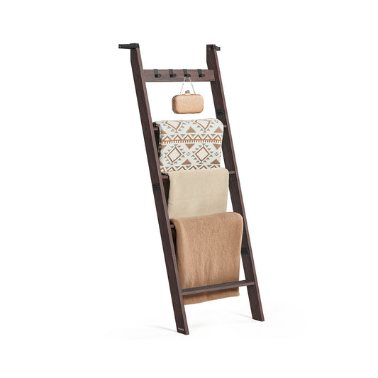 Decorative Farmhouse Blanket Ladder Shelf with Removable Hooks
