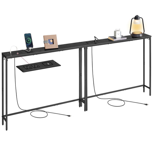 VASAGLE Set of 2 Console Tables with Power Outlets, Slim Behind Couch Sofa Tables