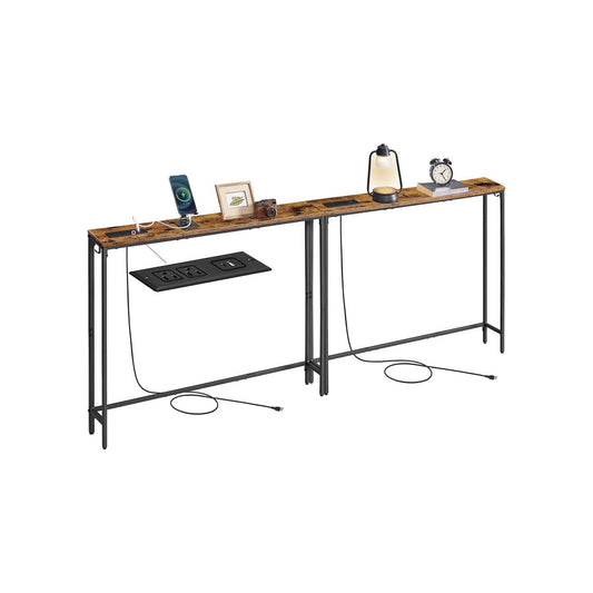 VASAGLE Set of 2 Console Tables with Power Outlets, Slim Behind Couch Sofa Tables