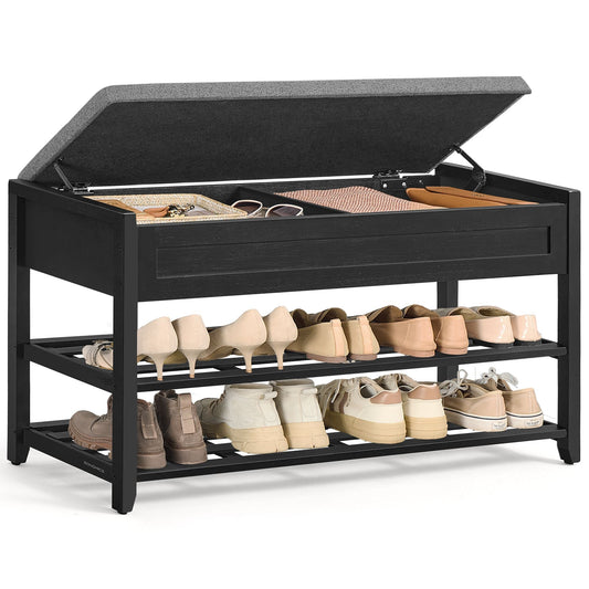 SONGMICS Storage Bench, Bamboo Shoe Rack, Entryway Furniture, 39.4 Inches Wide