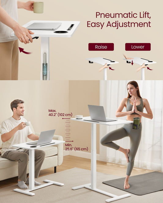 VASAGLE Overbed Table with Wheels, Mobile Standing Computer Desk