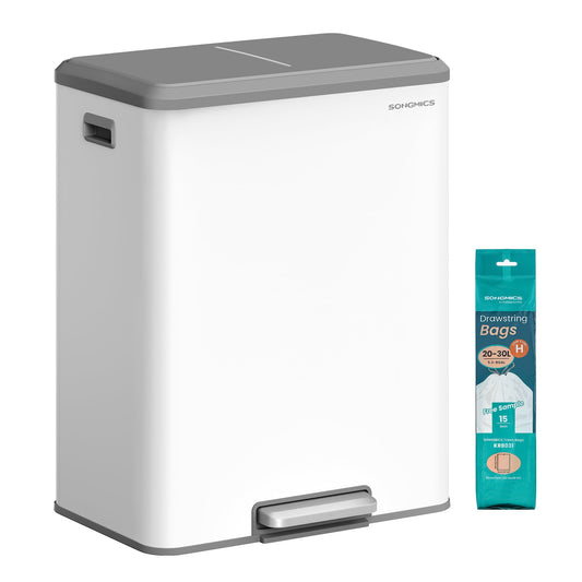 16 Gallon (2 x 8 Gal) Dual Trash Can, Stainless Steel, Soft-Close Lid