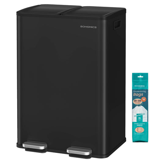 30L x 2 Trash Bin, Dual Pedal, Soft-Close, Stainless Steel, 15 Liners