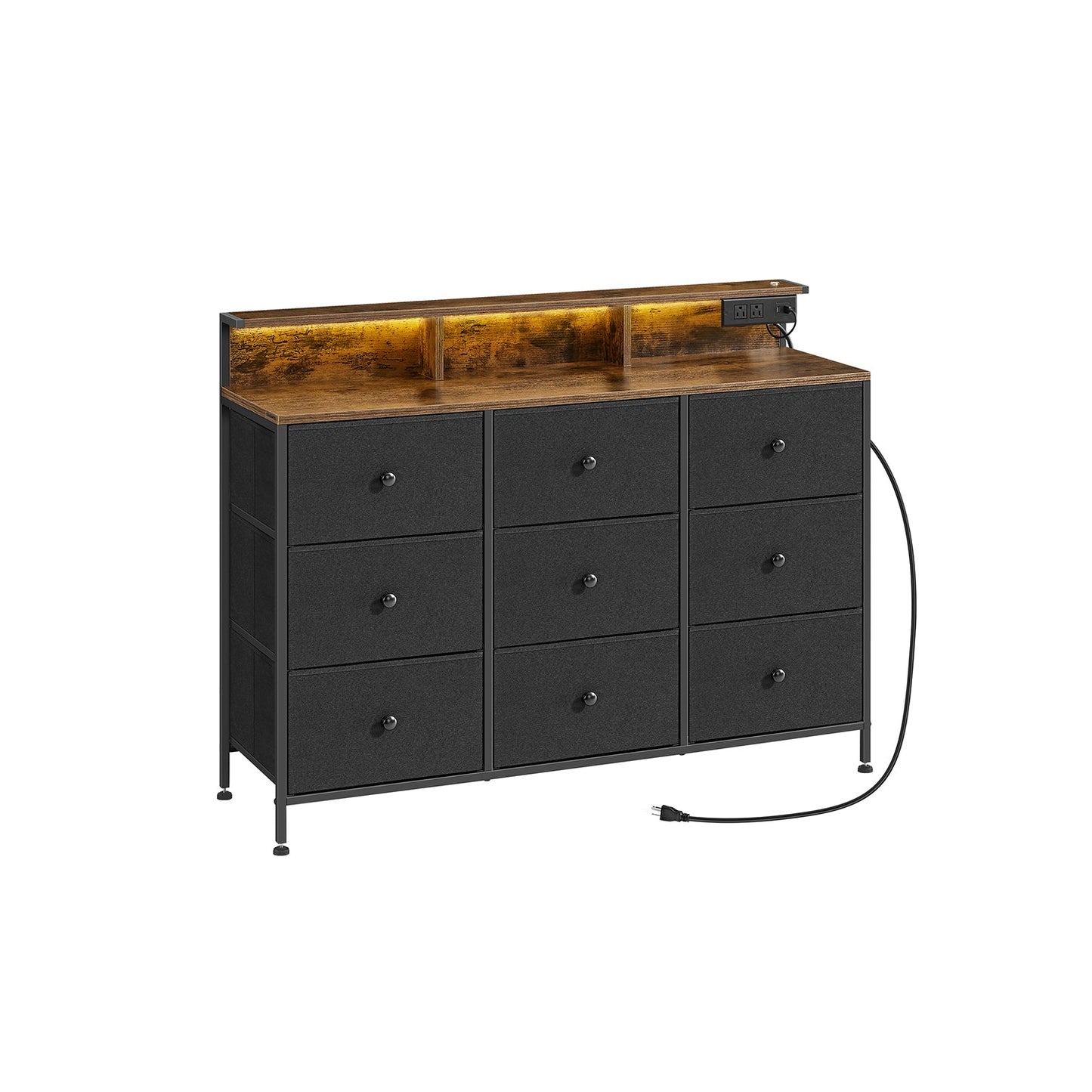 Dresser with 9 Fabric Drawers and LED Lights