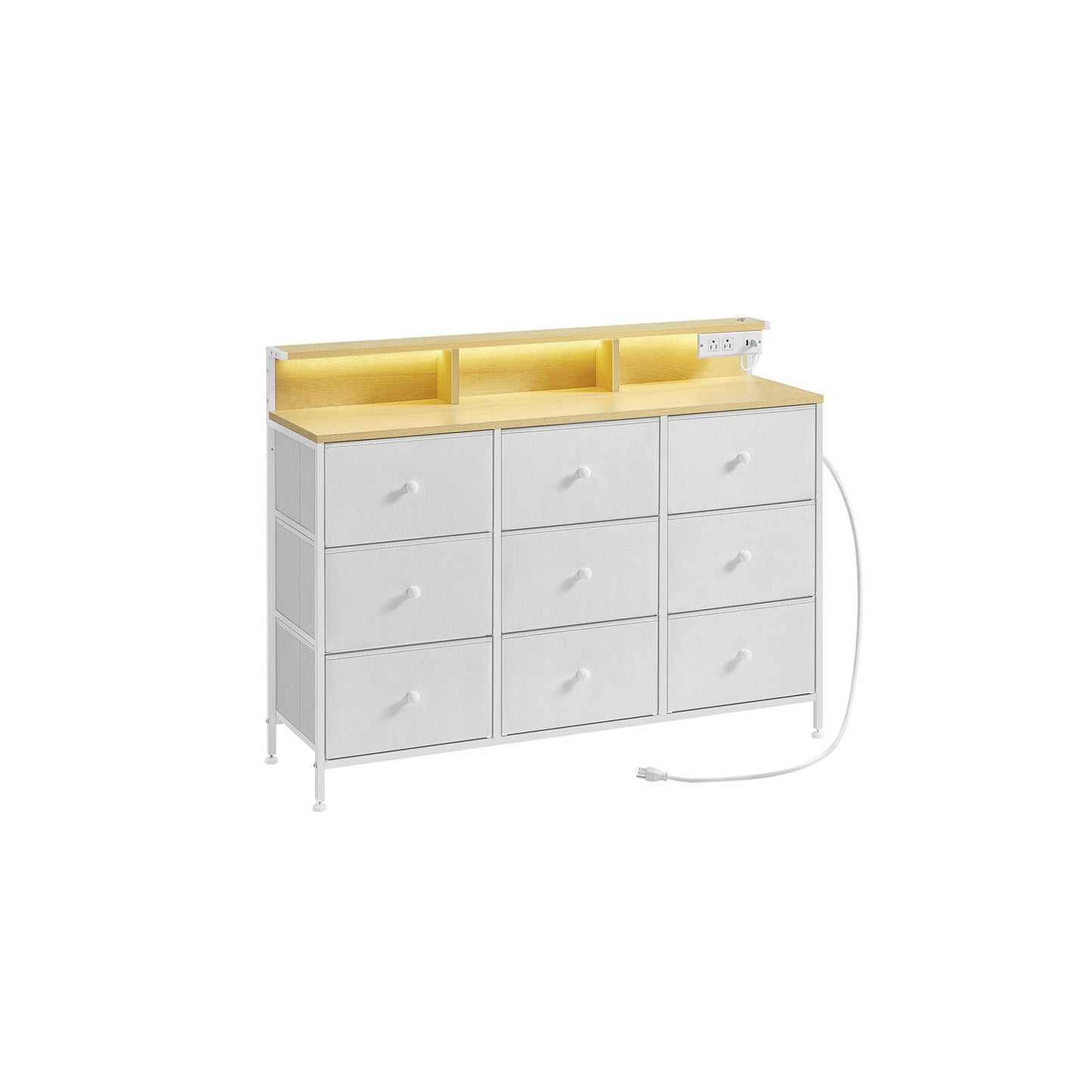 Dresser with 9 Fabric Drawers and LED Lights