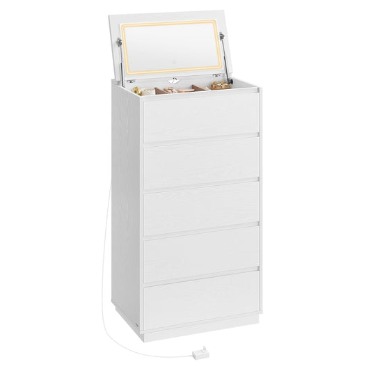 VASAGLE 5-Drawer Dresser with Vanity Mirror and Lights