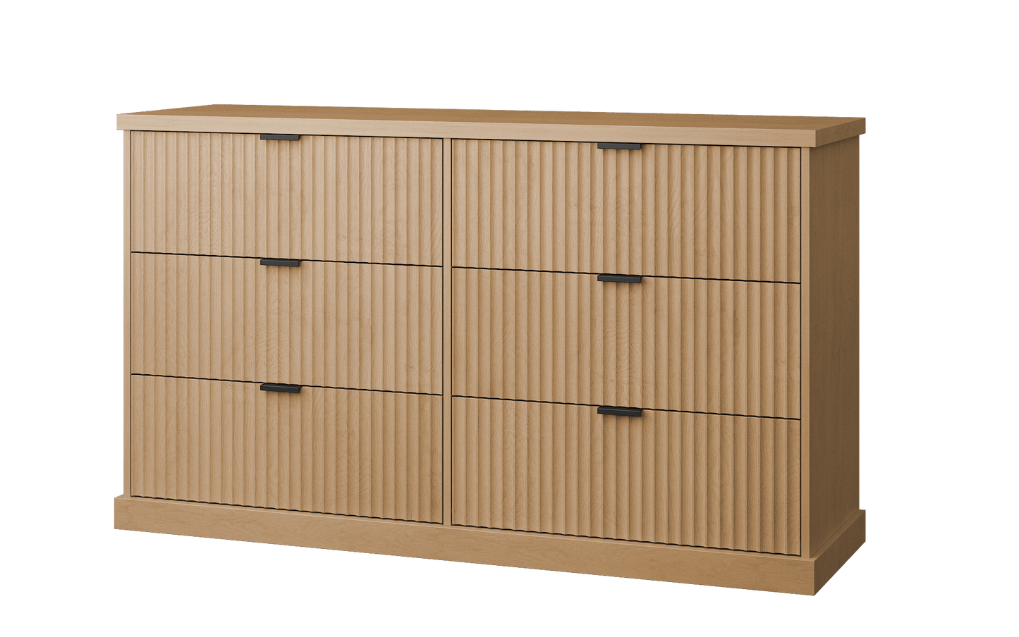 6-Drawer Dresser, Wavy Front, 54 Wide, Particleboard/MDF, Camel Yellow, Bedroom Storage