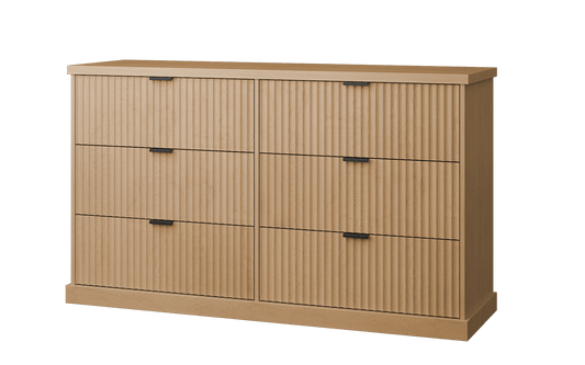 6-Drawer Dresser, Wavy Front, 54 Wide, Particleboard/MDF, Camel Yellow, Bedroom Storage