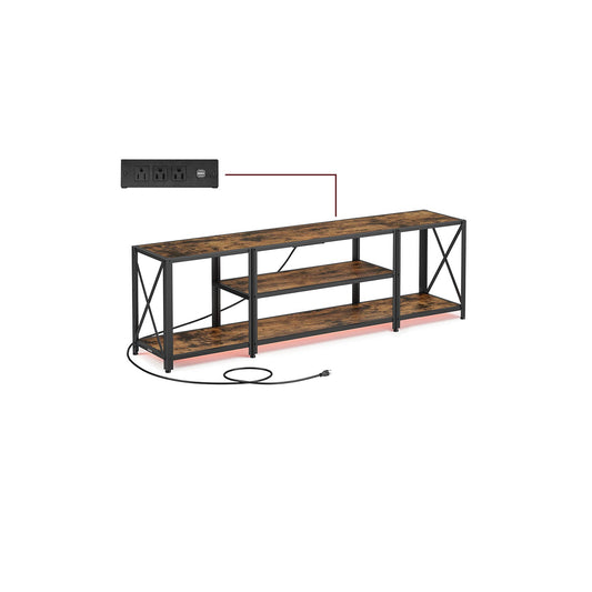 VASAGLE TV Stand with Power Outlets and LED Lights, for TVs up to 60 Inches, Entertainment Center with Open Storage Shelves