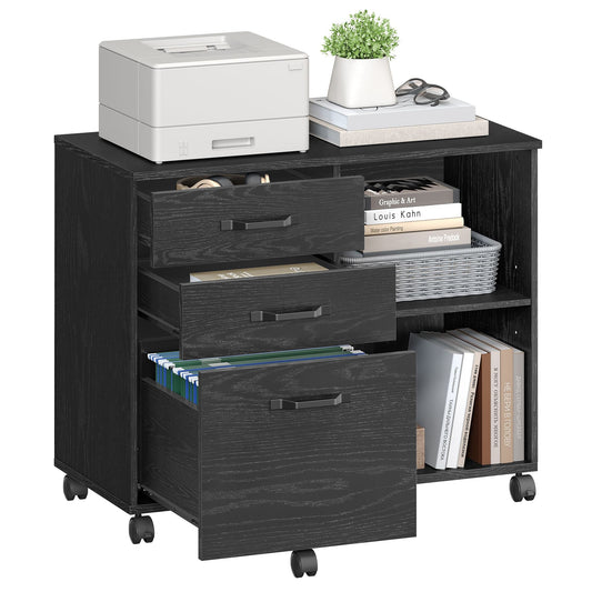 VASAGLE Lateral File Cabinet, Home Office Printer Stand, 3-Drawer Mobile Filing Cabinet with Open Storage Shelves, for A4, Letter-Size Files