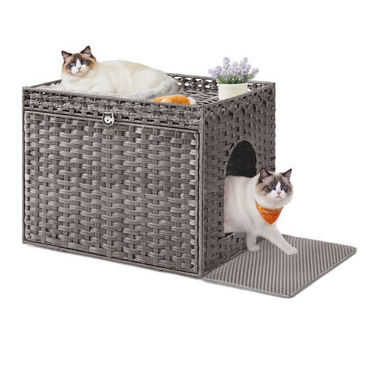 Cat Litter Box Enclosure, Handwoven Rattan Hidden Litter Box Furniture