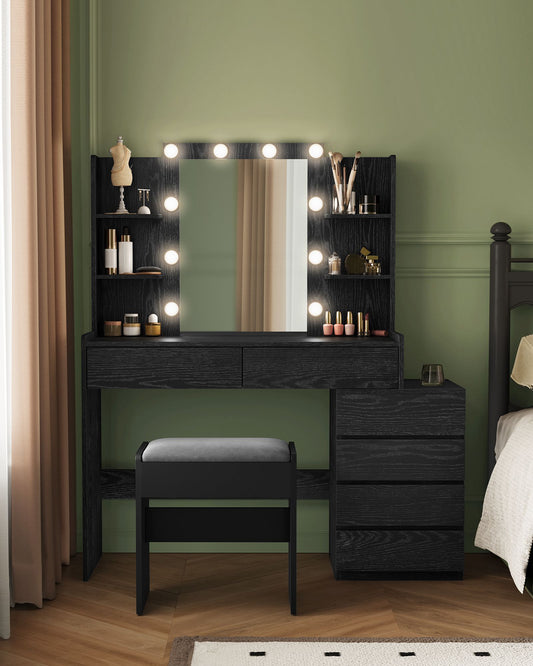 VASAGLE Vanity Desk with Mirror and LED Lights