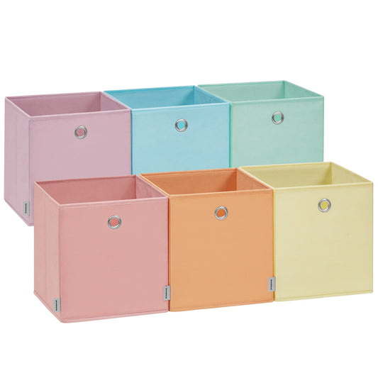 SONGMICS Storage Cubes, Set of 6 Foldable Storage Boxes, Closet Organizers for Shelf, Rainbow Storage Bins, Colorful Fabric Bins for Bedroom, Living Room